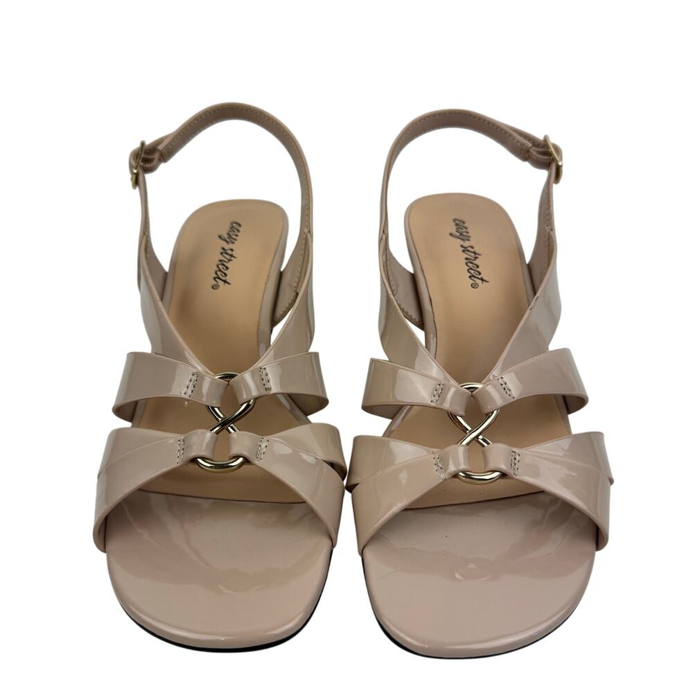 EASY STREET ZAZIE SLINGBACK HEELED SANDALS IN‎ TAN PATENT NWOB WOMEN'S SIZE 8.5M - Picture 3 of 14